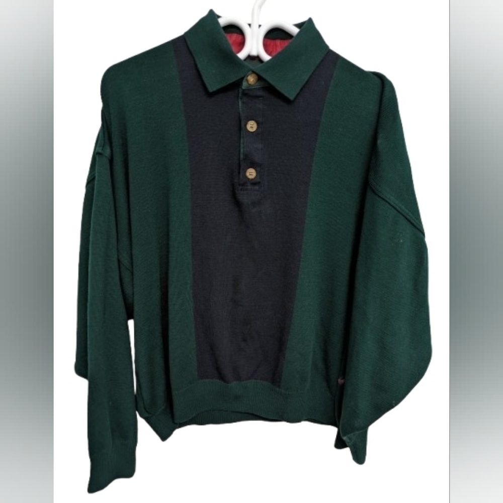 Bison Club Scandinavia Wool Blend Henley Sweater Green Navy Vintage